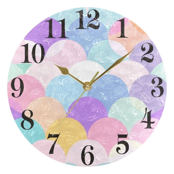 Pastel Colors Scales Round Wall Clock Battery Operated Silent Non-Ticking Bedroom Office Kitchen Home School Decor 10"(Gold)
