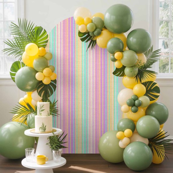Pastel Colors Vertically Striped Arch Backdrop Cover Stretchy Spandex Arch Cover 6ft, Modern Vintage Linen Round Top Chiara Stand Covers for Wedding Birthday Party Ceremony Banquet