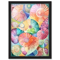 Pastel Colour Seashells Folk Art Artwork Framed Wall Art Print A4