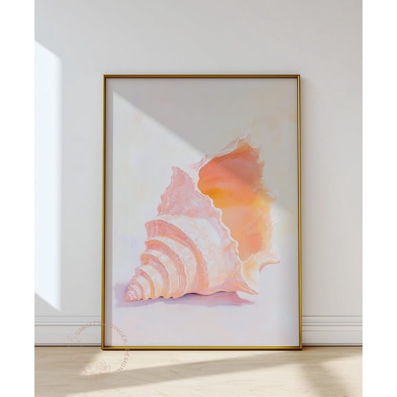 Pastel Conch Shell Print, Coastal Beach House Decor, Beige Wall Art Home Decor #2591, Stretched Canvas Size 12x18