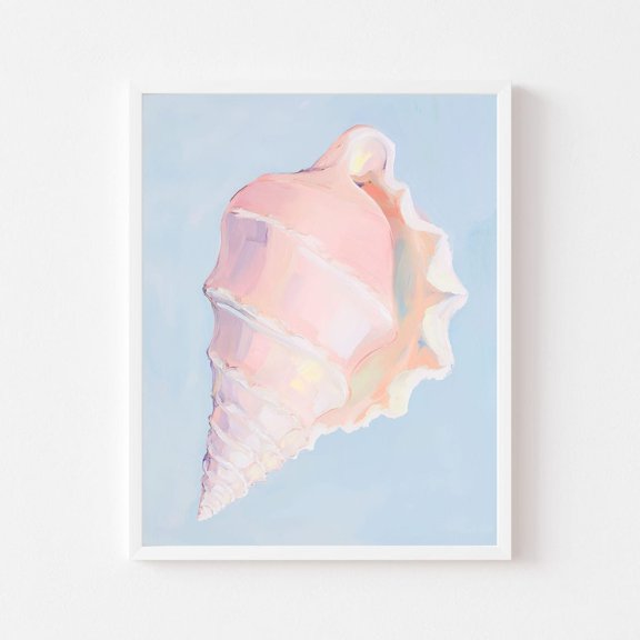 Pastel Conch Shell Wall Art Print With Rose Blue Coastal Decor