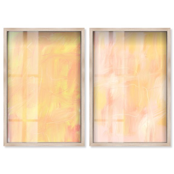 Pastel Confection Shadowbox Print Modern Abstract Art Set by Art Remedy, Blonde Frame, 16 x 24