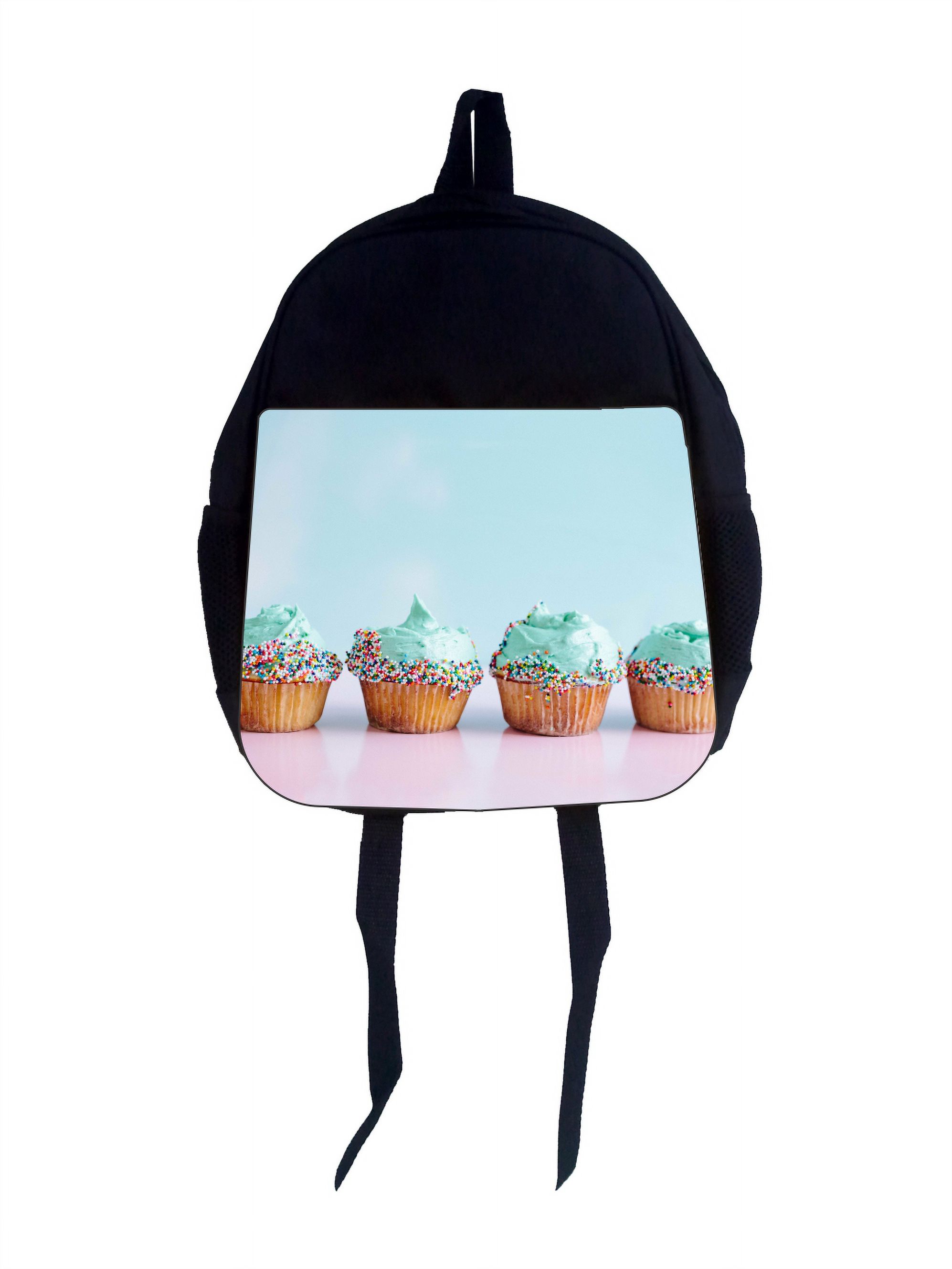 Pastel Confetti Cupcake Pastry Confections - Girls 13" x 10" Black Preschool Toddler Children's Backpack - image 1 of 2
