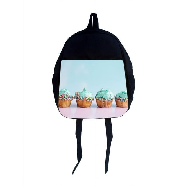 Pastel Confetti Cupcake Pastry Confections - Girls 13" x 10" Black Preschool Toddler Children's Backpack