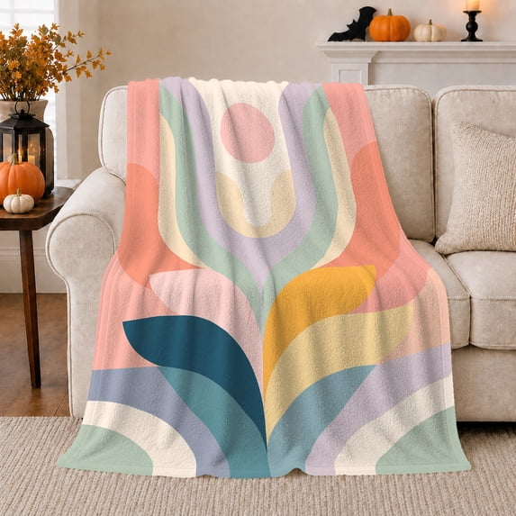 Pastel Coral Mint Lavender Cream Yellow And, Pastel Botanical Modern Style for Pastel Decor Enthusiasts, Baby Shower Gift with Cozy Flannel Blanket, Home Decor for Bedroom And Nursery And Sunroom