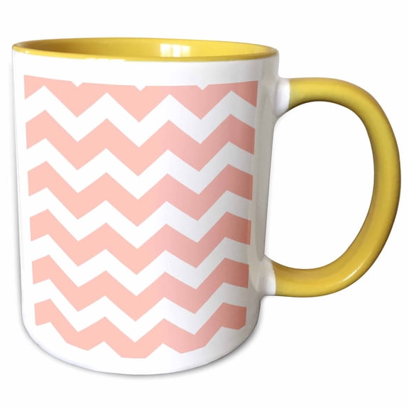 3drose, Pastel Coral Orange and White Zig Zag Chevron Pattern - Salmon Pink, 15oz Two-tone Yellow Mug