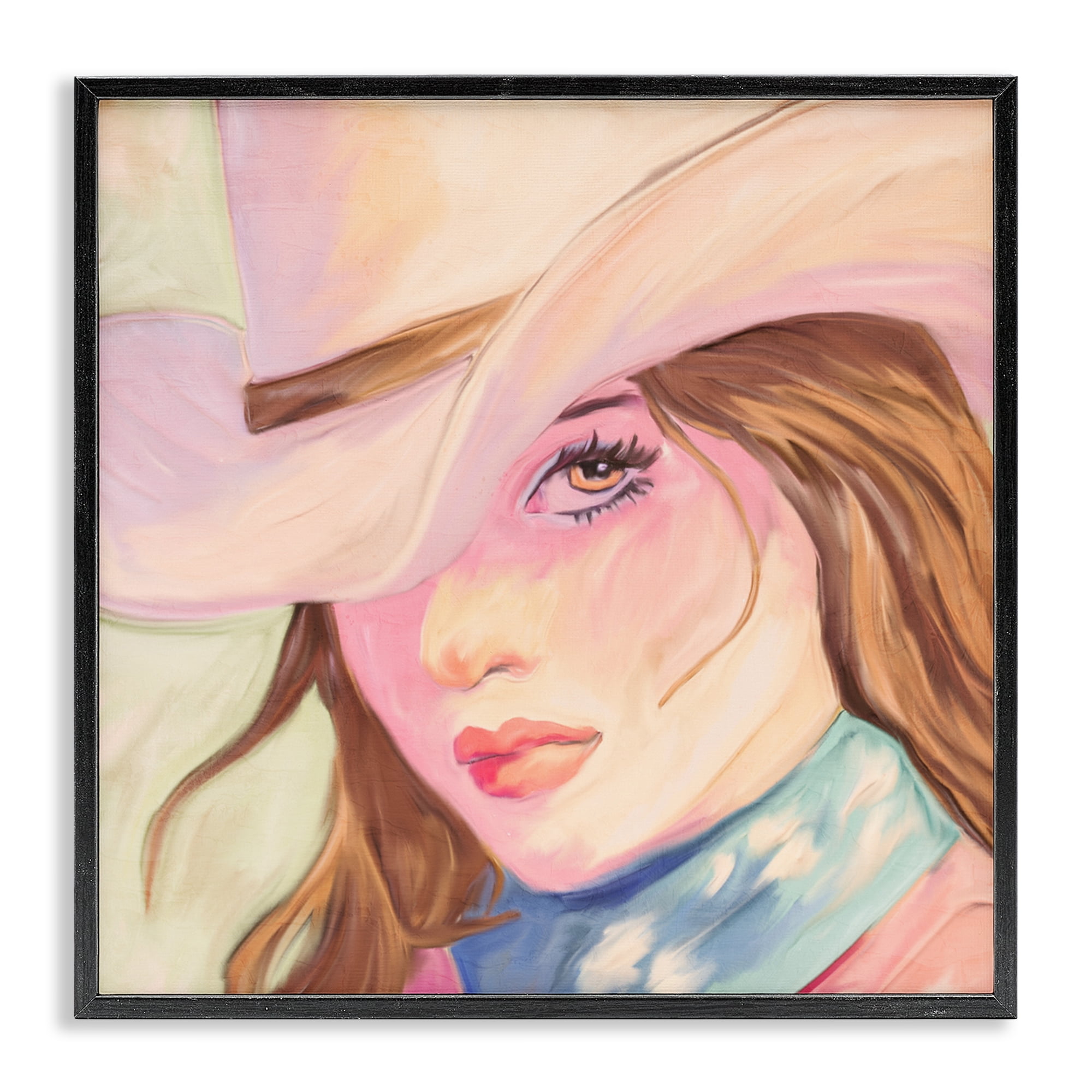 Pastel Cowgirl Brunette Black Framed Giclee Art, design by Kim Allen