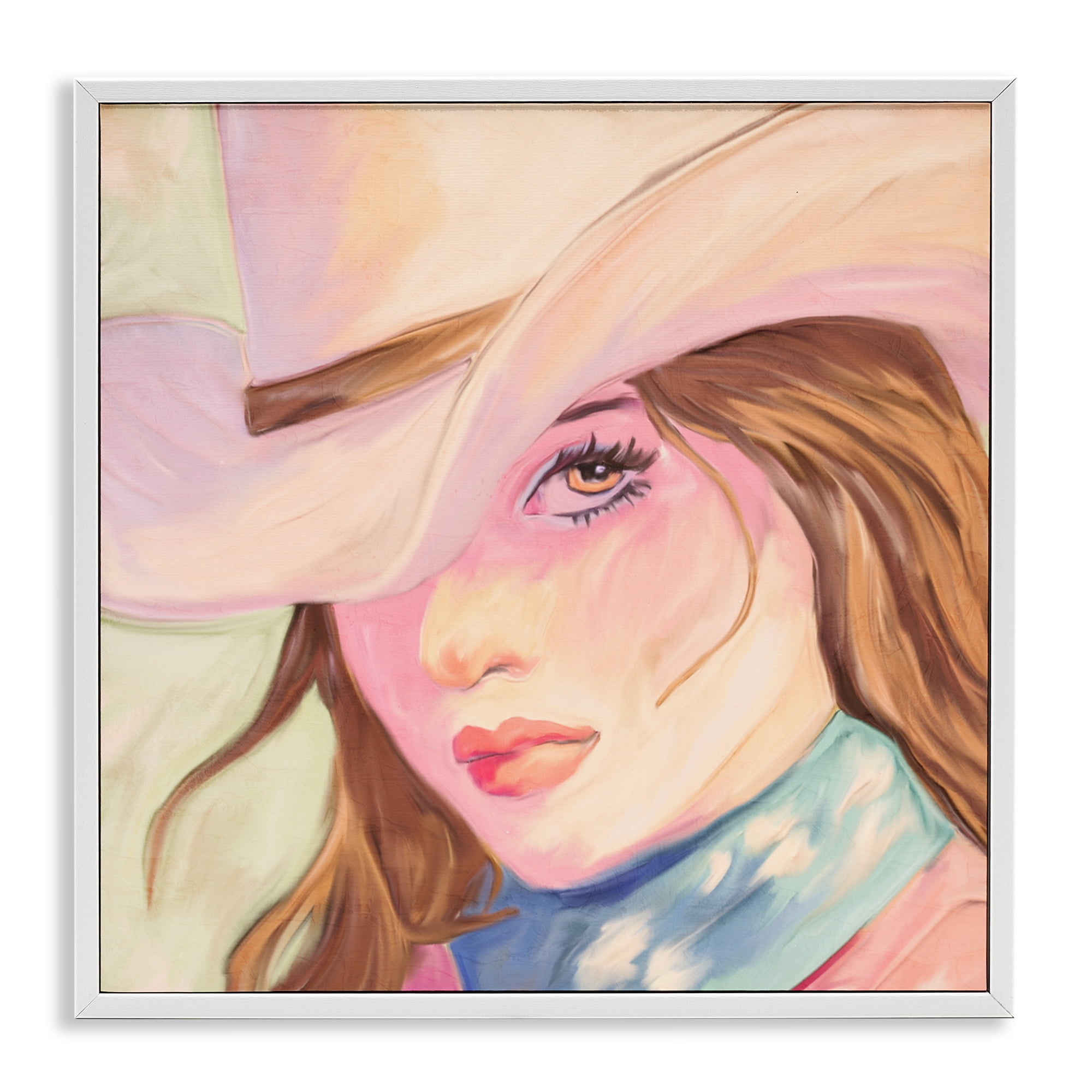Pastel Cowgirl Brunette White Framed Giclee Art, design by Kim Allen