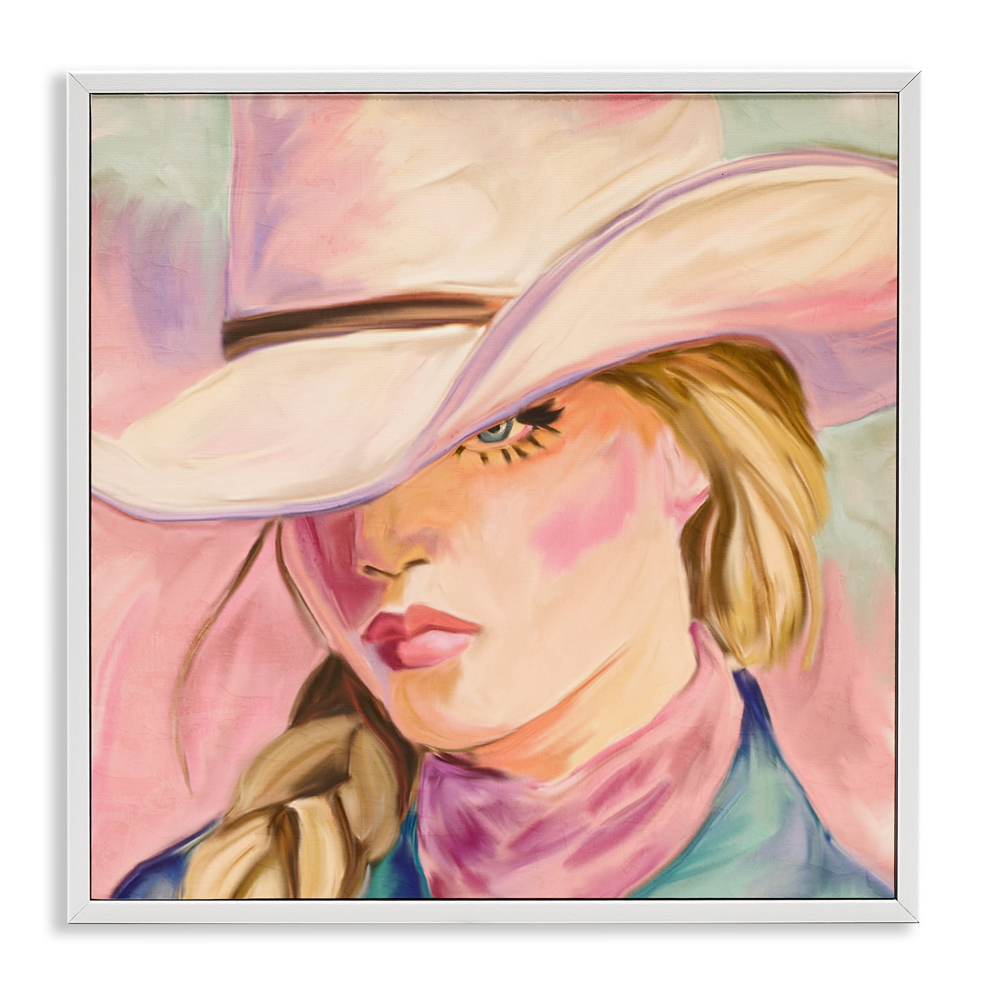 Pastel Cowgirl Gaze Beneath Hat White Framed Giclee Art, design by Kim Allen