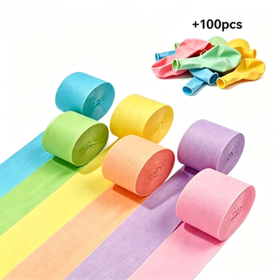Pastel Crepe Streamers 6 Rolls(82ft Each)+100Pcs Balloons,Party Decorations