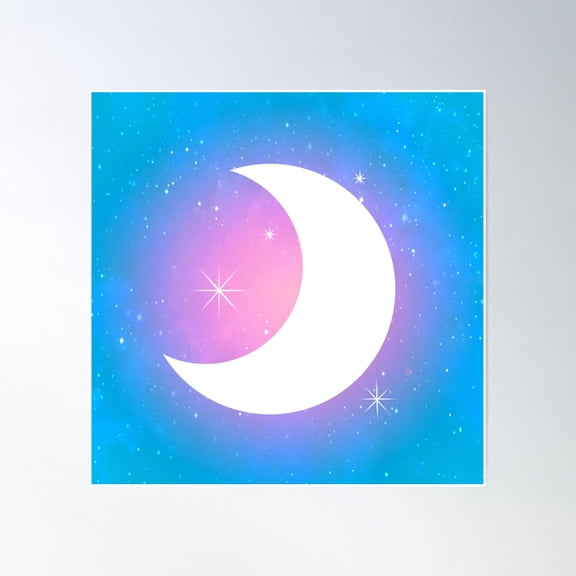 Pastel Crescent Moon With Stars Poster Wall Art, Modern Wall Decor, 30x30 UNFRAMED
