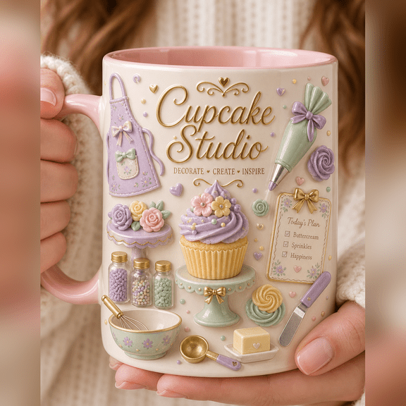 Pastel Cupcake Decorating Studio Ceramic Coffee Mug Gift for Bakers