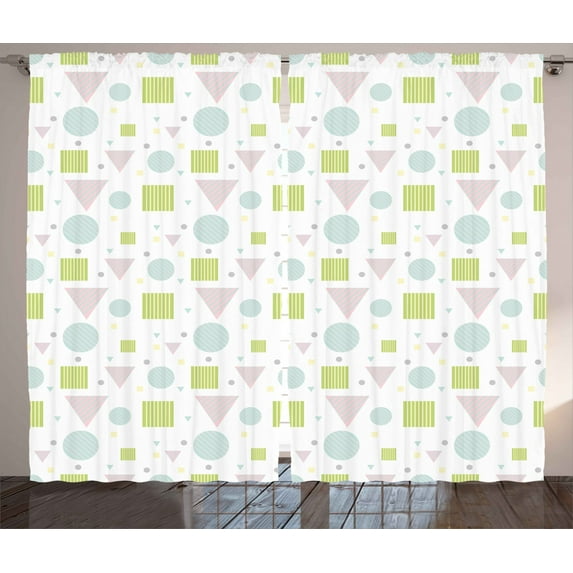 Ambesonne Abstract Curtains 2 Panel Set, Geometric, 108" x 108", Seafoam Lime Green