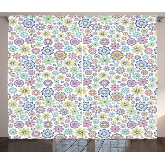 Ambesonne Pastel Curtains 2 Panel Set, Ornate Flourish Vintage, 108" x 84", Multicolor