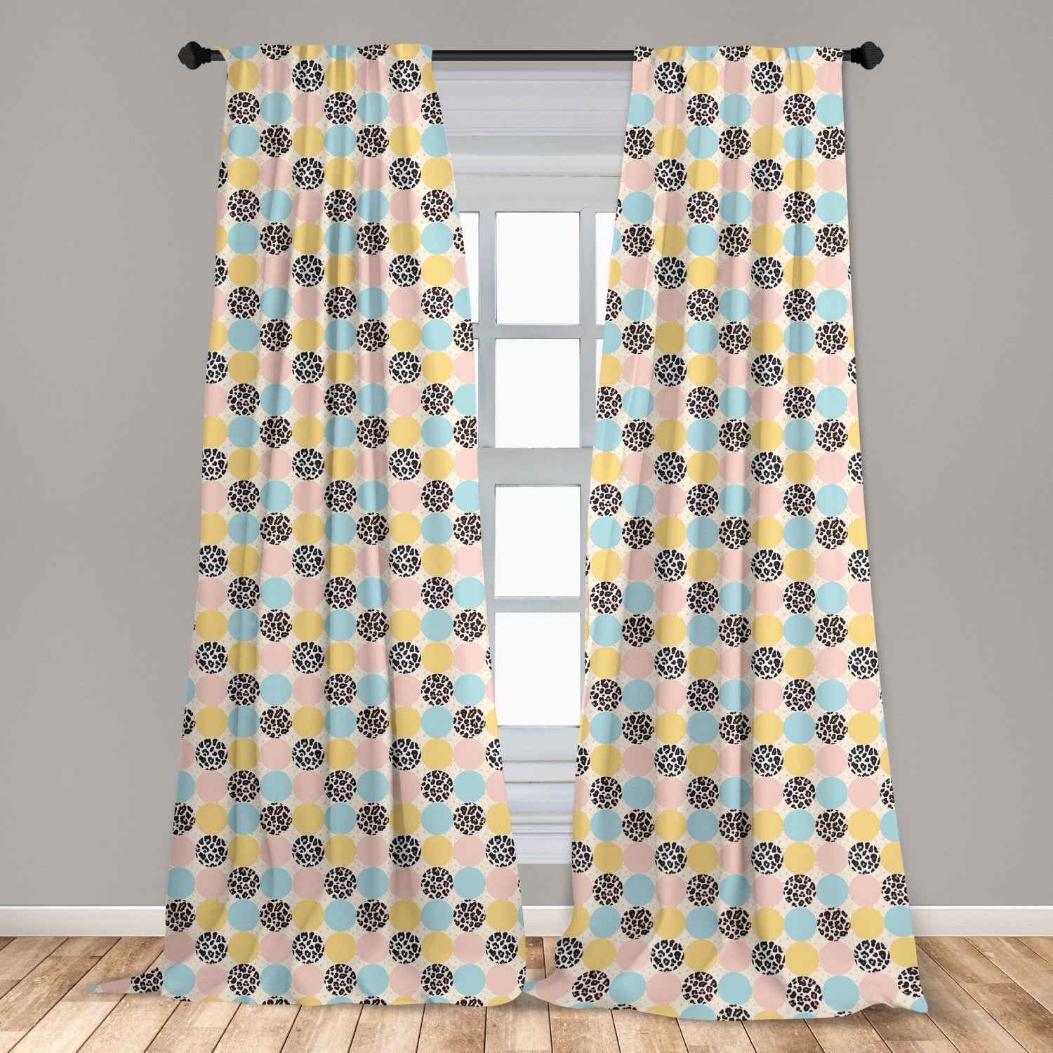 Pastel Curtains 2 Panels Set, Repeating Style Tender Colorful Rounds