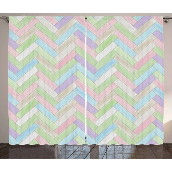 Ambesonne Pastel Curtains 2 Panel Set, Parquet Herringbone Soft, 108" x 108", Multicolor