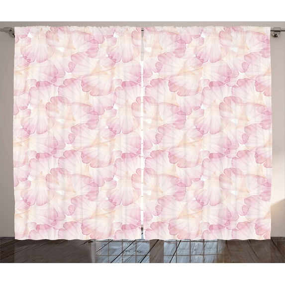 Ambesonne Pastel Curtains 2 Panel Set, Pale Pink Flower Petals, 108" x 84", Pale Pink White