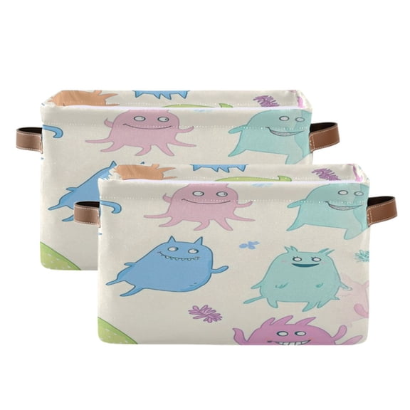 Pastel Cute Monsters Foldable Storage Basket,Canvas Fabric Foldable Storage Bins with Handles Open Home Storage Bins Boxes for Toy Book Shelf Closet Baskets