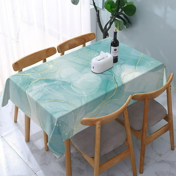Pastel Cyan Table Cloth Marble Watercolor Rectangle Tablecloth 54x72 Inch Rustic with Wrinkle Resistant for Party, Picnic, Tabletop, Decorative Patio