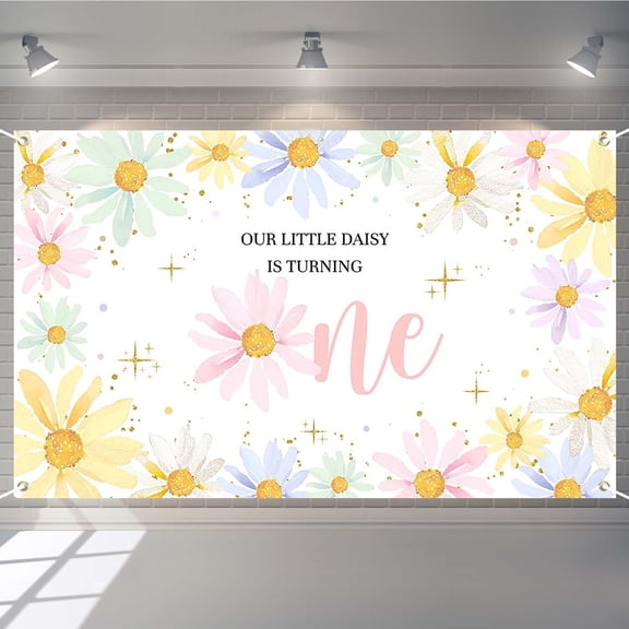 Pastel Daisy Birthday Banner for Girls Boho Daisy Flower Photography Background Hippie Groovy Daisy 1st Birthday Cake Table Backdrop Photo Booth Props