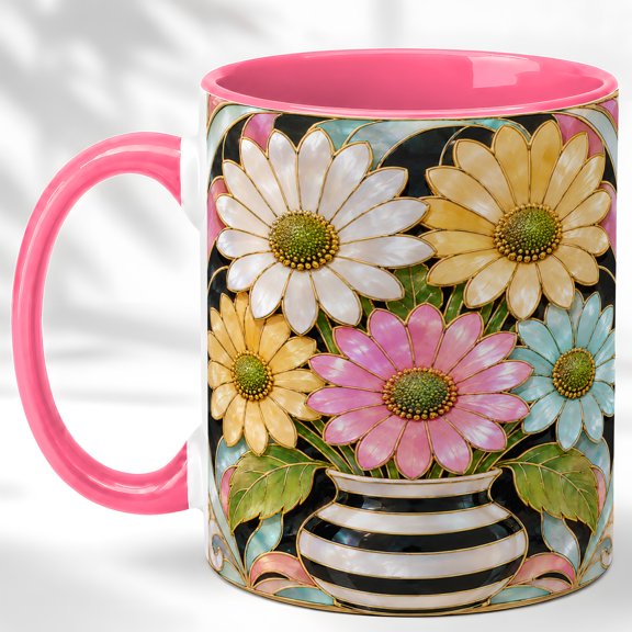 Pastel Daisy Coffee Mug, Flower Vase Mug, Ceramic 11 oz