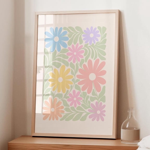 Pastel Daisy Floral Art Print, Eclectic Home Decor UNFRAMED PAPER POSTER, Home Decor, Vintage Gift, Living Room Dercor