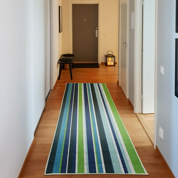 Pastel Decorative Rug, Vertically Striped Pattern Different Color Straight Lines Classic Old Fashioned, Quality Carpet for Bedroom Dorm and Living Room, 6 Sizes, Mint Green, by Ambesonne