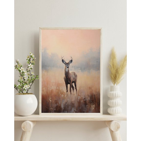 Pastel Deer Impressionist Meadow Wall Decor Unframed Paper Print