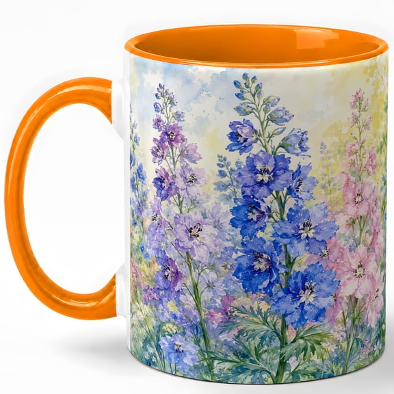 Pastel Delphinium Flowers 11oz Ceramic Mug, Garden Coffee Cup
