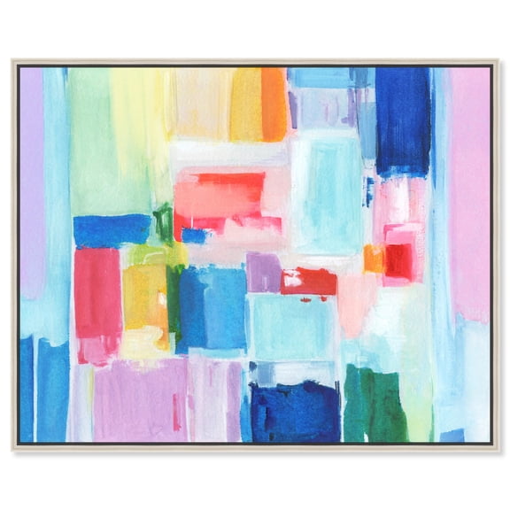 Pastel Diamonds Canvas Bright Colorful Abstract Wall Art by Art Remedy, Silver Frame, 45" x 36"