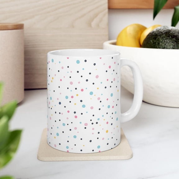 Pastel Do Ceramic Mug, Cute Polka Dot Tea Cup, Colorful Coffee Mug, Unique Kitchen Drinkware, Gift Her, Birthday Present.