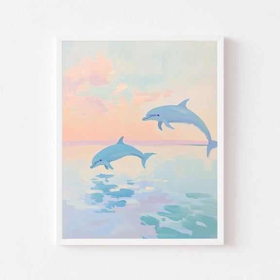 Pastel Dolphins Colorful Coastal Wall Art, Unframed Paper Print Size 8x12