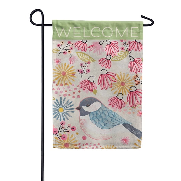 Pastel Doodles Chickadee 2-Sided Whimsical Soft Pattern Backyard Wildlife Bird Outdoor Accent, 12x18 POLE NOT INCLUDED