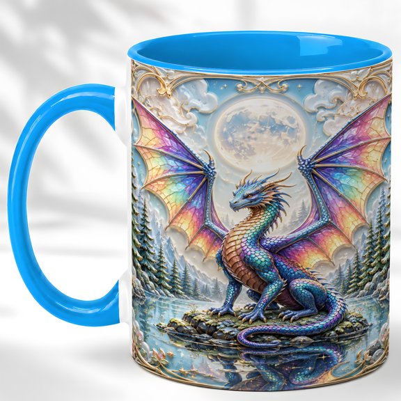 Pastel Dragon Coffee Mug, Mountain Dragon Mug, Ceramic 11 oz