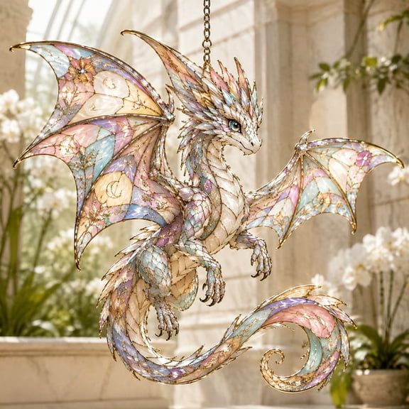 Pastel Dragon Suncatcher, Fantasy Acrylic Window Hanging Ornament for Dragon Lovers