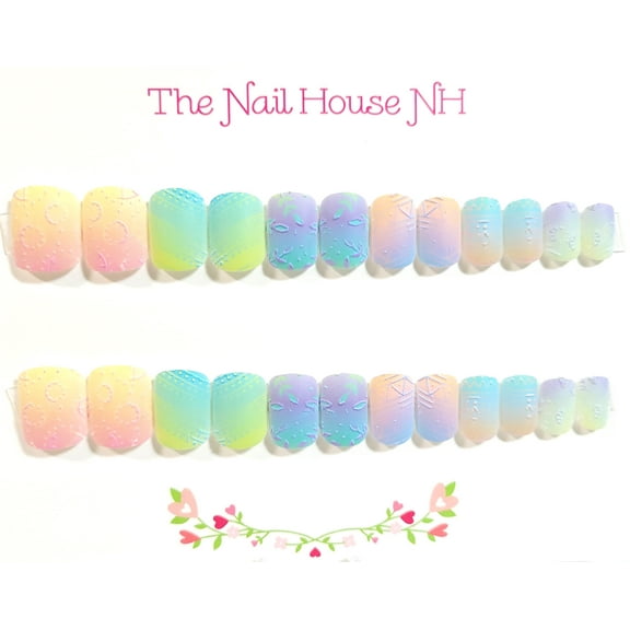 Pastel Dreaming Ombre Matte Embossed Extra Short Squoval Press On Nails - 24 Pieces - Artificial Nail Kit