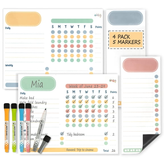Pastel Dry Erase Chore Charts 4 Pack Multi-Use Task Tracking Boards