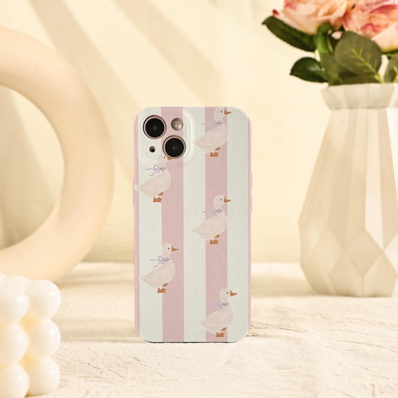 Pastel Duck Print Tough Case for Apple iPhone, Dual-Layer Polycarbonate TPU Protective Phone Cover