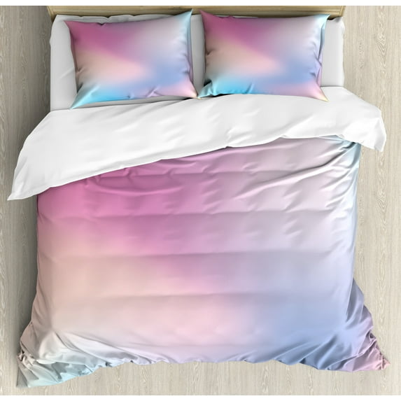 Pastel Duvet Cover Set King Size, Abstract Blurry Colors Composition Sweet Daydream Fantasy Miscellaneous, Decorative 3 Piece Bedding Set with 2 Pillow Shams, Pink Aqua Peach White, by Ambesonne