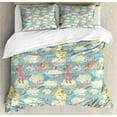 thumbnail image 1 of Pastel Duvet Cover Set, Rainbow Unicorns Flying in Sky with Clouds Cheerful Theme, Decorative 3 Piece Bedding Set with 2 Pillow Shams, Queen Size, Multicolor, by Ambesonne, 1 of 3