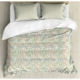 thumbnail image 1 of Pastel Duvet Cover Set, Retro Soft Toned Meadow Poppy Blossoms Flourishing Spring Revival Pattern, Decorative 3 Piece Bedding Set with 2 Pillow Shams, Queen Size, Mint Green Coral Rose, by Ambesonne, 1 of 3