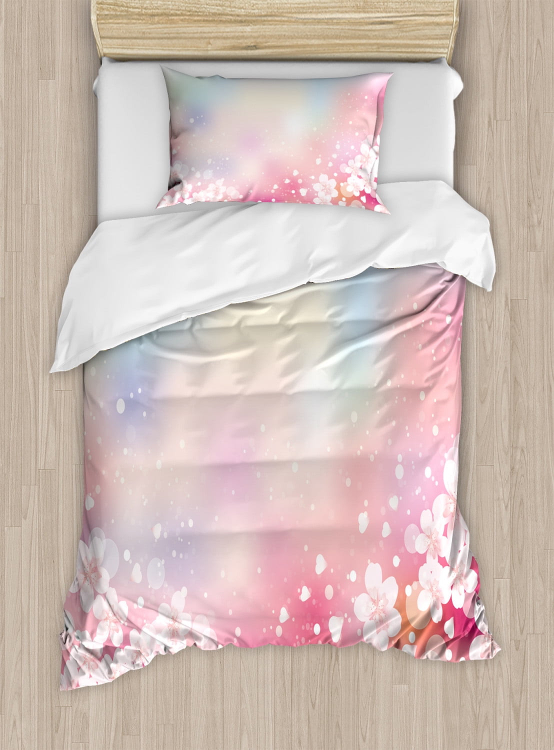 Pastel Pink and Blue Sakura Twin Duvet Cover Set