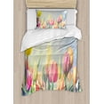 thumbnail image 1 of Pastel Duvet Cover Set Twin Size, Tulips Flower Bed in Park Serene Landscape Happiness Fresh Spring Environment Image, Decorative 2 Piece Bedding Set with 1 Pillow Sham, Multicolor, by Ambesonne, 1 of 3