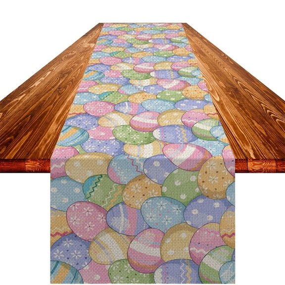 Pastel Easter Eggs Easter Table Runner 13 inch x 108 inch Long Colorful Easter Egg Linen Table Runner for Easter Decorations Aesthetic Spring Table Runner Easter Decor for Home Kichen Table Decor