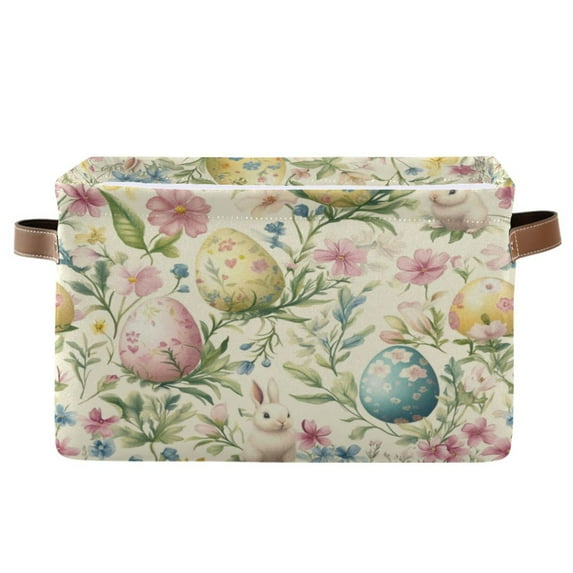Pastel Easter Eggs Foldable Storage Basket,Canvas Fabric Foldable Storage Bins with Handles Open Home Storage Bins Boxes for Toy Book Shelf Closet Baskets