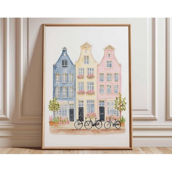 Pastel European City Houses Travel Wall Art Print, Unframed Paper Poster 24x36in