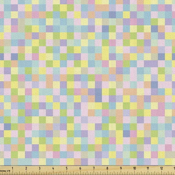 Ambesonne Pastel Fabric by the Yard Upholstery, Colorful Squares Mosaic, 5 Yards, Multicolor