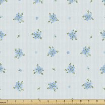 Ambesonne Pastel Fabric by the Yard Upholstery, Forget Me Not Flowers Retro, 2 Yards, Pale Blue and Green