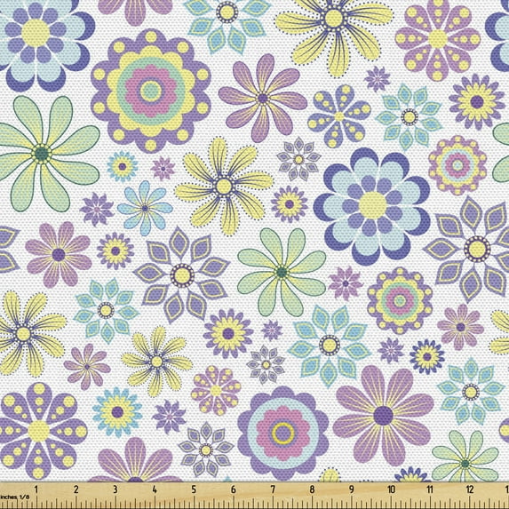 Ambesonne Pastel Fabric by the Yard Upholstery, Ornate Flourish Vintage, 3 Yards, Multicolor