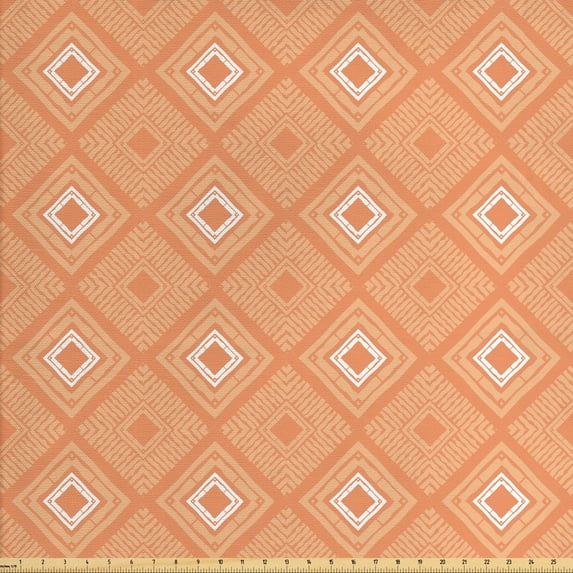 Ambesonne Pastel Fabric by the Yard Upholstery, Diagonal Squares and Stripes, 2 Yards, Dark Peach and Salmon